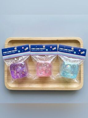 NWT Set of 3 Merkury Innovations Vibe Cube Fidgets Cosmic Glitter Squishy